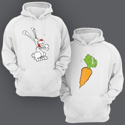 Парные толстовки с капюшоном для двоих "Кролик и морковка"