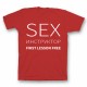 Прикольная футболка с надписью "SEX Инструктор First lesson free"