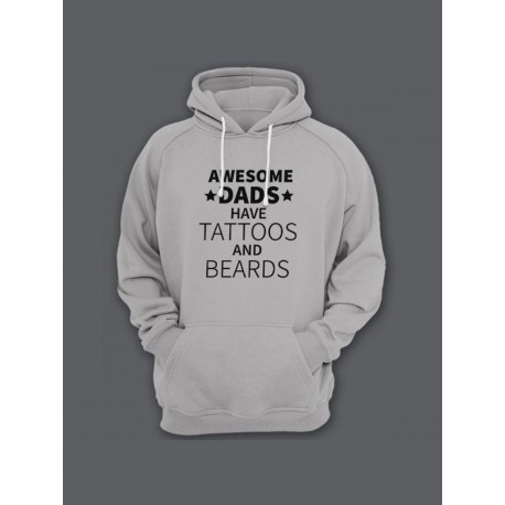 Прикольная мужская толстовка с капюшоном - худи с принтом "Awesome dads have tattoos and beards"