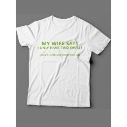 Мужская футболка с прикольным принтом "My wife says i only have two faults"