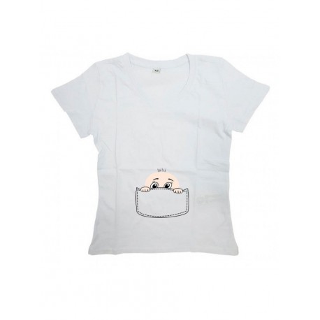 Женская футболка с прикольным принтом "Малыш и кармашек"