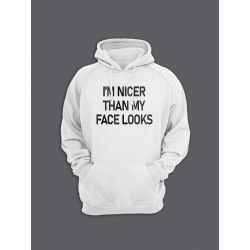 Модная толстовка с капюшоном без молнии - худи с принтом "I am nicer than my face looks"