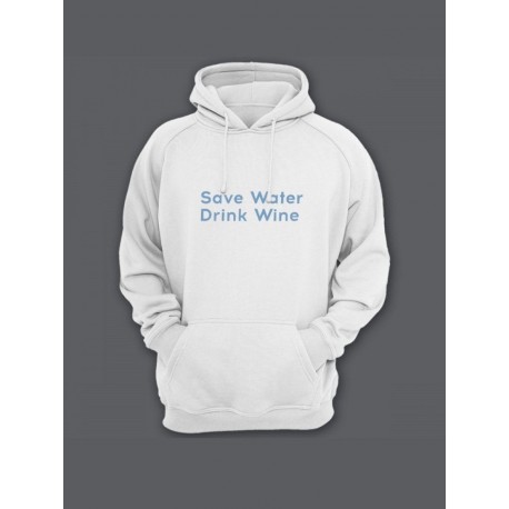 Модная толстовка с капюшоном без молнии - худи с принтом "Save Water Drink Wine"