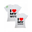 Парные футболки для мужа и жены/для двоих с принтом I love my wife& husband