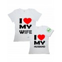 Парные футболки для мужа и жены/для двоих с принтом I love my wife& husband