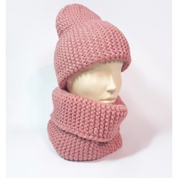 Женский комплект шапка и шарф (розовый)