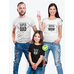 Футболка Family Look с принтом "Super Dad / Super Mom / Super Kid" в одном стиле для всей семьи с ребенком