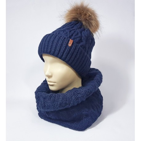 Комплект шапка и шарф женский (тёмно-синий)