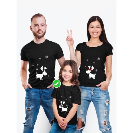 Одинаковые футболки Family Look с принтом "Олени со снежинками" для всей семьи в одном стиле