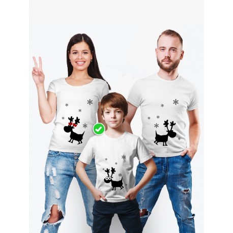 Футболка Family Look с принтом "Олени со снежинками" для всей семьи в одном стиле