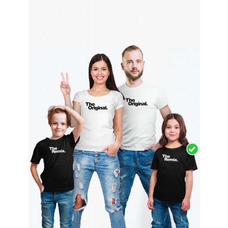 Футболки Фэмили Лук для мамы, папы, сына с принтом The original&remix / Family look для всей семьи