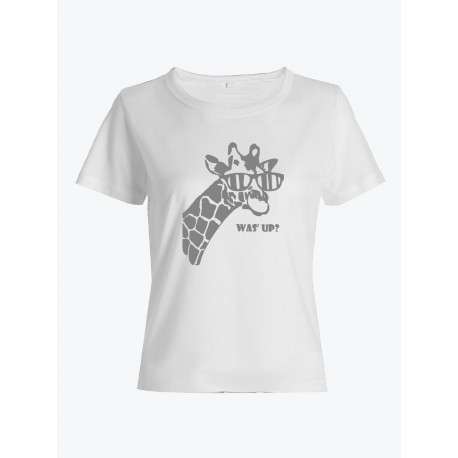 Прикольная футболка с принтом WAS UP - жираф | Женская оригинальная и стильная футболка