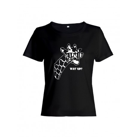 Прикольная футболка с принтом WAS UP - жираф | Женская оригинальная и стильная футболка