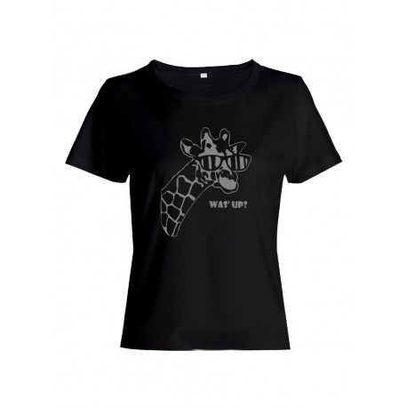 Прикольная футболка с принтом WAS UP - жираф | Женская оригинальная и стильная футболка