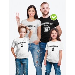 Футболки family look для всей семьи с принтом Powered by | Прикольные одинаковые семейные футболки