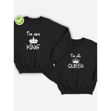 Парная толстовка без капюшона для двоих "King / Queen"