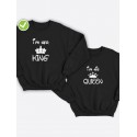 Парная толстовка без капюшона для двоих "King / Queen"