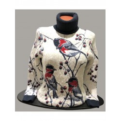 Женский свитер с принтом "Снегири" 130-109