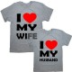 Парные футболки с надписью "I love my WIFE&HUSBAND"