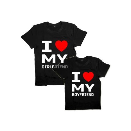 Парные футболки с надписью "I love my girlfriend&boyfriend"