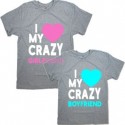 Парные футболки с надписью "I love my CRAZY girlfriend&boyfriend"