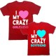 Парные футболки с надписью "I love my CRAZY girlfriend&boyfriend"