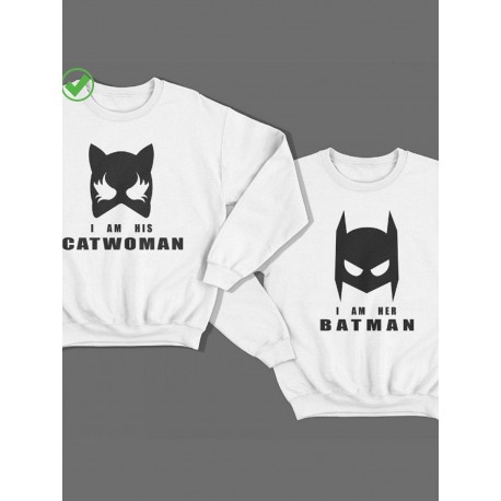 Парный свитшот для двоих с принтом "I am his Catwoman & I am her Batman"