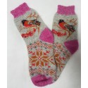 Шерстяные носки со снегирем на ветке розовые