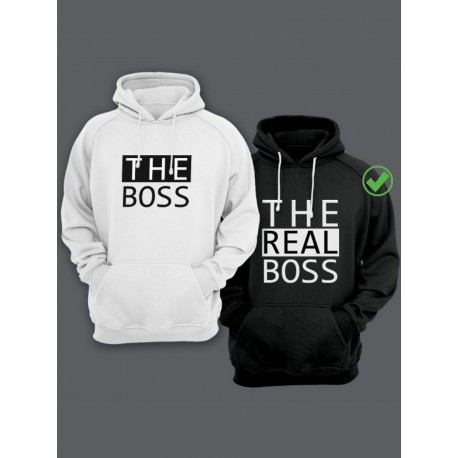 Парная толстовка для двоих - худи с принтом "The boss & The real boss"