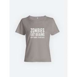 Смешная женская футболка с принтом Zombies eat brains / Необычный подарок на день рождения