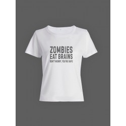 Смешная женская футболка с принтом Zombies eat brains / Необычный подарок на день рождения