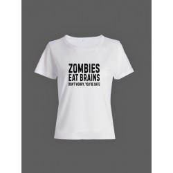 Смешная женская футболка с принтом Zombies eat brains / Необычный подарок на день рождения