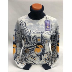 Женский свитер с принтом "Снегири" 130-153