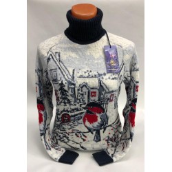 Женский свитер с принтом "Снегирь" 130-153