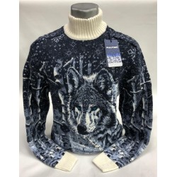 Мужской чёрный свитер с мордой волка 230-407