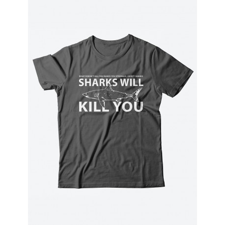 Качественная хлопковая футболка для женщин Sharks will kill you / Прикольные надписи на футболках