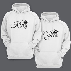 Парные толстовки с капюшоном для влюбленных с надписями "King" (Король) и  "Queen" (Королева)
