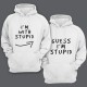 Парные толстовки с капюшоном для влюбленных "I'm with stupid" и "Guess i'm stupid".