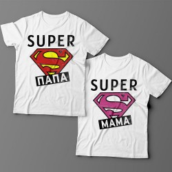 Парные футболки для мужа и жены с надписями "Super папа" и "Super мама"