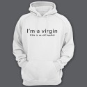 Прикольные толстовки с капюшоном с надписью "I'm a virgin (this is old hoodie)" ("Я девственник\ца (это старое худи)")