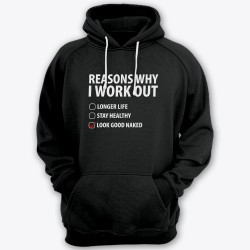 Толстовка с капюшоном с прикольной надписью "Reasons why i workout" ("Причины по которым я качаюсь")