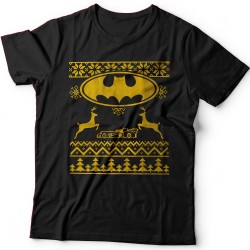 Прикольная футболка с новогодним принтом и знаком бэтмена